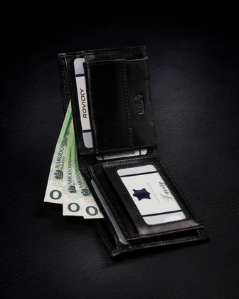 Portfel męski z naturalnej skóry licowej, etui z okienkiem na zdjęcie
