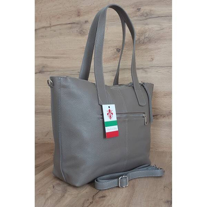 Duża Włoska skórzana torba na ramię mieści A4 trzy komory Vera Pelle Beżowa WA554T