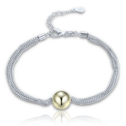 MINET Elegancka dwukolorowa srebrna bransoletka z trzema łańcuszkami i kulką