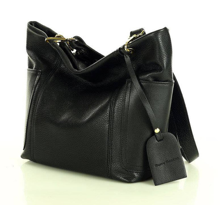 Skórzana torba damska w trapez na ramię sholder genuine leather bag MARCO MAZZINI czarna - min. zamówienie 20 / 50 / 100 szt.