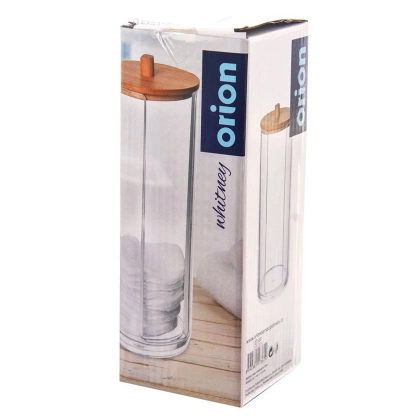 Pojemnik na płatki kosmetyczne łazienkowy podajnik akrylowy bambusowy na waciki WHITNEY