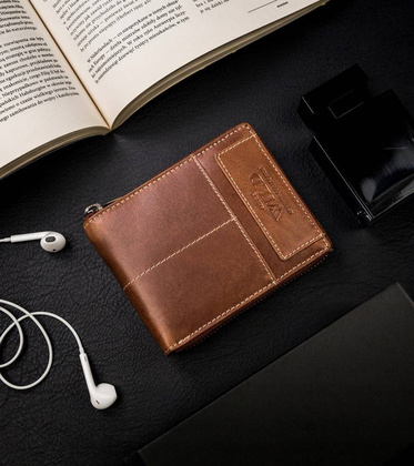 Duży, skórzany portfel męski na suwak