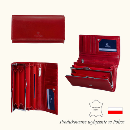 Duży czerwony portfel damski Canaletto ze skóry garbowanej roślinnie PD1602s165 GR RFID