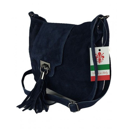 Duża zamszowa listonoszka ,chlebak Vera Pelle ,pojemna przewieszka A5 Granatowaa VPZ55BS