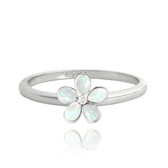 MINET Pierścien srebrny KWIATY z białymi opalami wielkość 16
