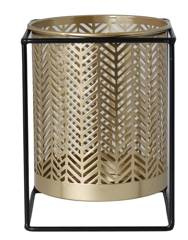 Świecznik metalowy złoty na czarnym stelażu