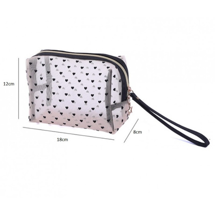 Kosmetyczka damska transparentna czarne serca 12x18x8cm KS126
