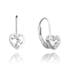 MINET Kolczyki srebrne SERCE z białymi cyrkoniami