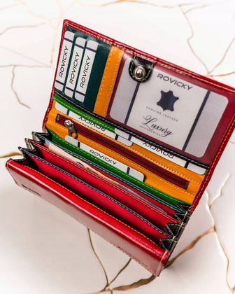 Duzy skorzany portfel damski na zatrzask