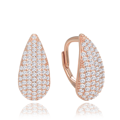 MINET Rose gold kolczyki srebrne krople z białymi cyrkoniami