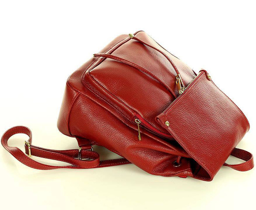 Praktyczny plecak z naturalnej skóry DALLAS ciemny czerwony - min. zamówienie 20 / 50 / 100 szt.