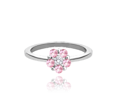 MINET Dziecięcy srebrny pierścień KWIAT z różowymi cyrkoniami wielkość 6