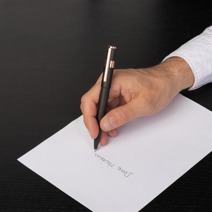 Długopis Hugo Boss Gear Pinstripe Black / Rosegold