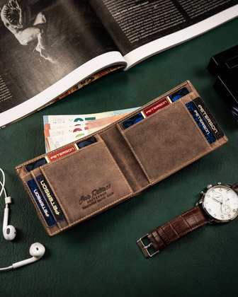 Skorzany portfel meski z kieszonka na karte