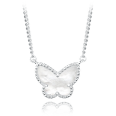 MINET Naszyjnik srebrny motyl z białą masą perłową