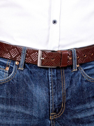 Skórzany męski pasek ciemno brązowy