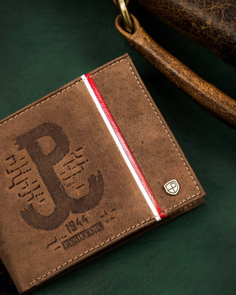 Skorzany portfel meski z patriotycznym wzorem