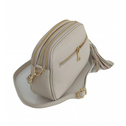 Listonoszka trzy komory frędzelek, złote okucia Vera Pelle Jasny Beż VP3KZBEI