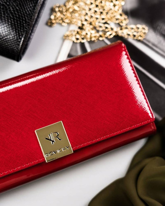 Duży, pojemny portfel damski ze skóry lakierowanej na zatrzask