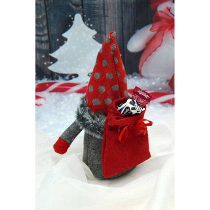 Mikołajek dekoracyjny z workiem na prezent 20 cm czerwony