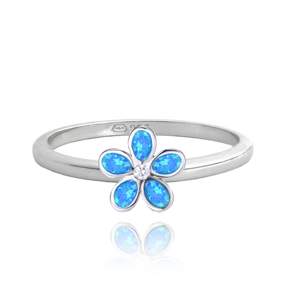 MINET Pierścien srebrny KWIATY z granatowymi opalami wielkość 8