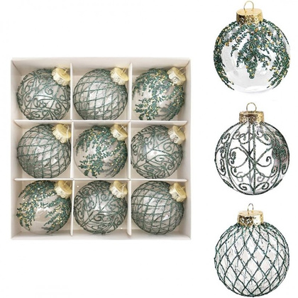 Komplet bombek bożonarodzeniowych 9 szt. opakowaniu białe średnica 8cm BSN62