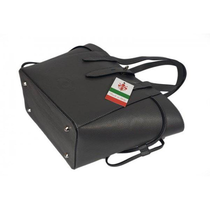 Pakowna włoska torebka skórzana na ramię mieści A4 ,Vera Pelle , Szara BKL25G