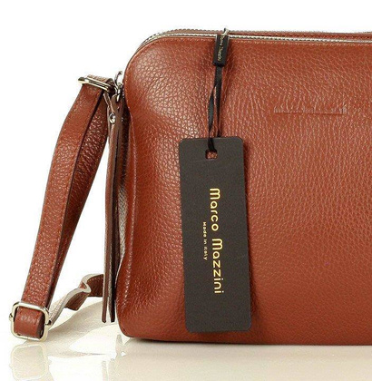 MARCO MAZZINI Torebka skórzana crossbody listonoszka dwie komory brąz migdałowy - min. zamówienie 20 / 50 / 100 szt.