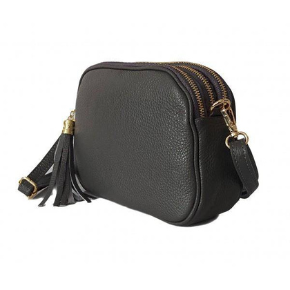 Listonoszka trzy komory frędzelek, złote okucia Vera Pelle Szara ,Grafit VP3KZG