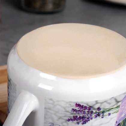 Kubek ceramiczny z uchem / garnuszek do podgrzewania lawenda 650 ml