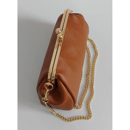 Włoska kopertówka listonoszka biglówka Vera Pelle złote okucia łańcuszek Camel LKB35C