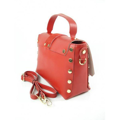 Kuferek listonoszka A5 złote dżety + zamsz czerwony Vera Pelle VPK789R