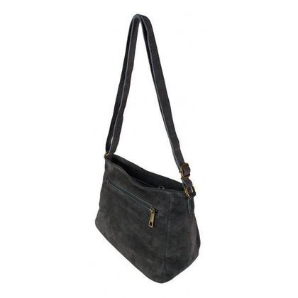 Duża zamszowa listonoszka A5 ,pojemna,dwie komory ,Włoska skórka szara VPA514G