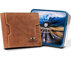 Skorzany portfel meski z kieszonka na karte