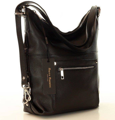 MARCO MAZZINI Niezawodna torebka plecak z naturalnej skóry czarny - min. zamówienie 20 / 50 / 100 szt.