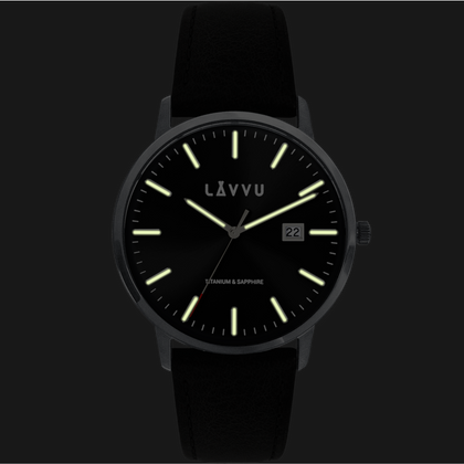 LAVVU Czarny zegarek męski z szafirowym szkłem Copenhagen Titanium Black