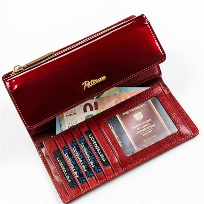 Lakierowany portfel damski z wężowym wzorem rfid