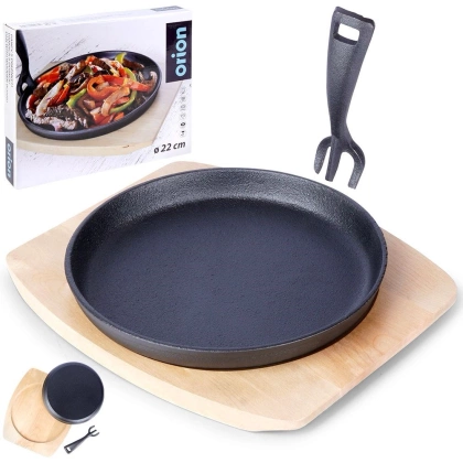 Patelnia żeliwna talerz żeliwny 22 cm z deską