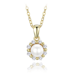 MINET Pozłacany srebrny naszyjnik z białą perłą i cyrkonie