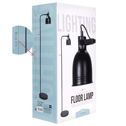 Lampa stojąca podłogowa metalowa do czytania nocna czarna loft 129 cm