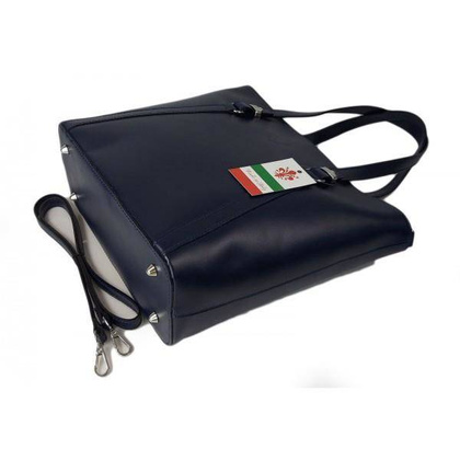 Klasyczna Włoska torebka skórzana na ramię mieści A4 ,Vera Pelle , Granatowa MVN14BS
