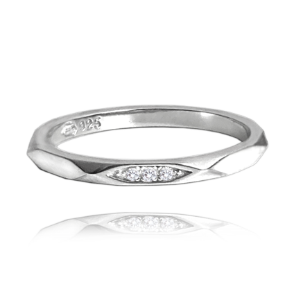 MINET Minimalistyczny srebrny pierścien ślubny z cyrkoniami rozmiar 18