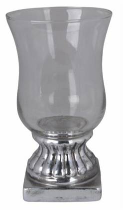 Świecznik ceramiczny srebrny ze szklaną górą duży
